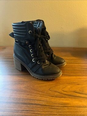 Black Lace-Up Block Heel Ankle Boots ROXY